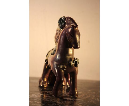 Pietro Melandri  (Faenza 1885-1976)  Cavallino fiorito in ceramica a lustro anni '50