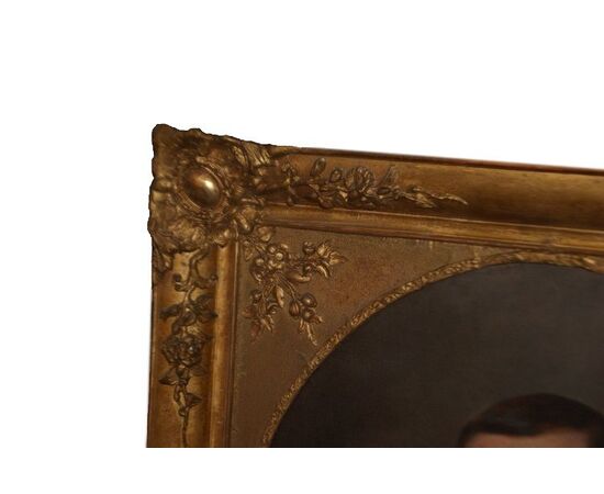 Olio su tela del 1800 "Ritratto Nobiluomo" con cornice dorata