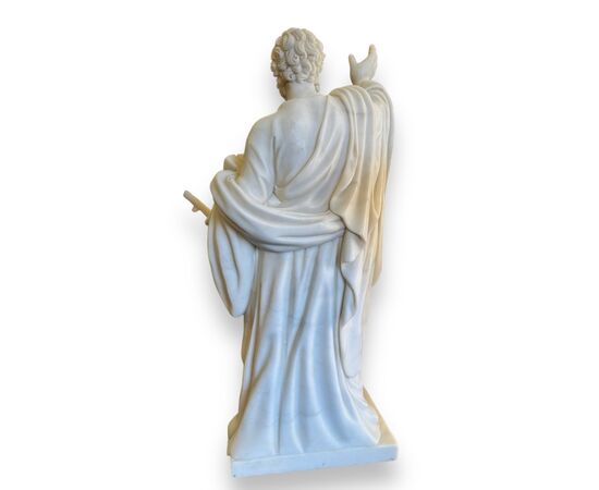 XIX Secolo, Coppia di Sculture in marmo bianco San Pietro e San Paolo