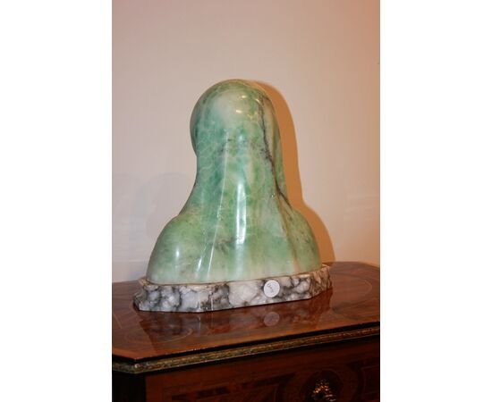 Mezzobusto scultura francese raffigurnate dama in marmo e alabastro verde