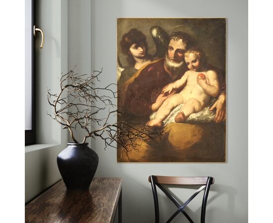 Dipinto italiano San Giuseppe con il Bambino ed Angelo
