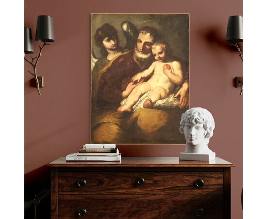 Italian painting Saint Joseph with the Child and Angel 