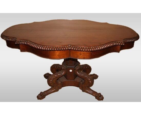 Antico tavolo da salotto stile Impero del 1800 in mogano biondo