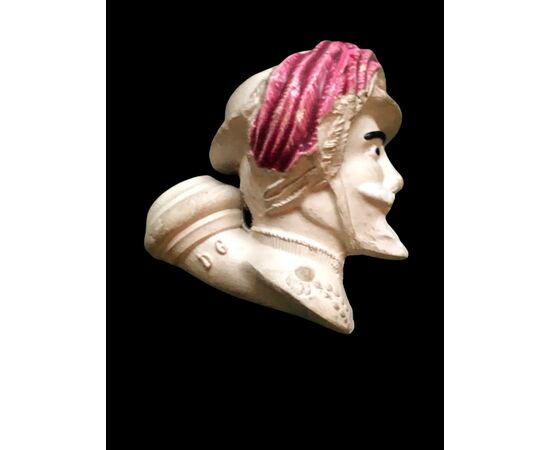 Pipa in terracotta raffigurante testa di soldato bersagliere.Manifattura Dutel Gisclon.Francia. 