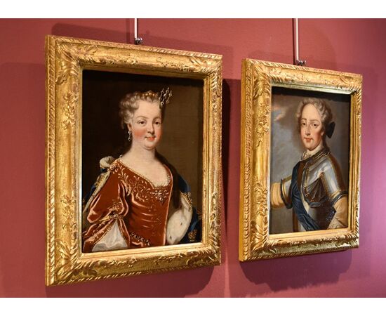 Luigi XV, Re di Francia, con la regina consorte Maria Leszczynska, Pierre Gobert (Fontainebleau 1662 - Parigi 1744) Atelier di