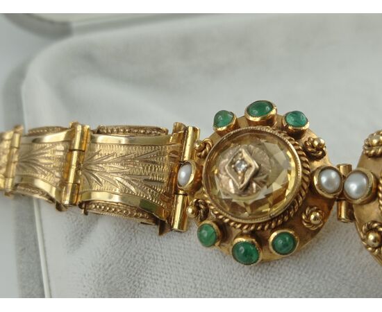 Bracciale in oro con smeraldi e quarzi citrini 1920