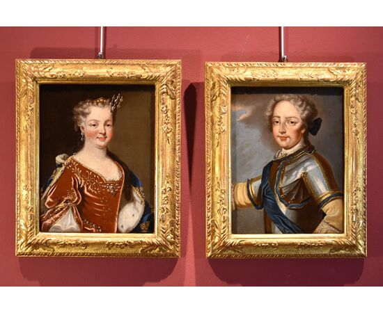 Luigi XV, Re di Francia, con la regina consorte Maria Leszczynska, Pierre Gobert (Fontainebleau 1662 - Parigi 1744) Atelier di