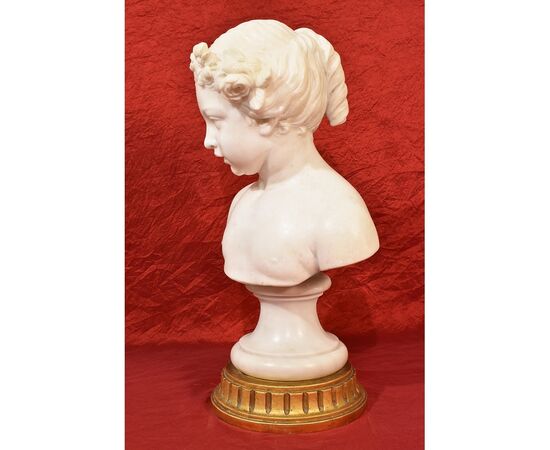 ANCIENT MARBLE SCULPTURE, GIRL WITH FLOWER GARLAND, LATE 19th CENTURY STATUES (STMA63)     
