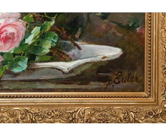 &quot;Roses on a table&quot; painting signed - O / 5816 -     