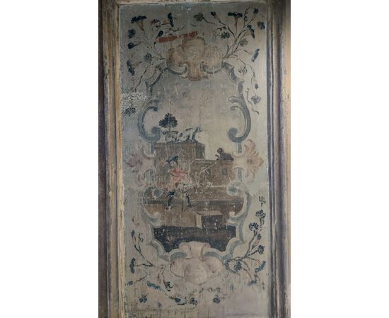 Importante porta siciliana riccamente dipinta su entrambi i lati XVIII secolo 