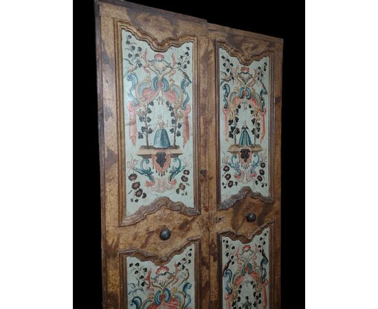 Importante porta siciliana riccamente dipinta su entrambi i lati XVIII secolo 