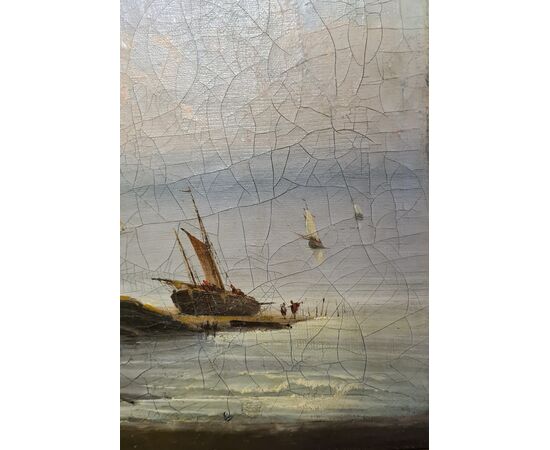 Edwin Hayes (1819-1904). Scuola Nord Europea metà del XIX secolo "Paesaggio marino, rientro dalla pesca al tramonto".