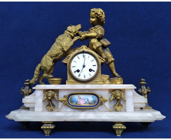 Grande orologio da tavolo in bronzo e alabastro -Ph. Mourey- Francia XIX sec.