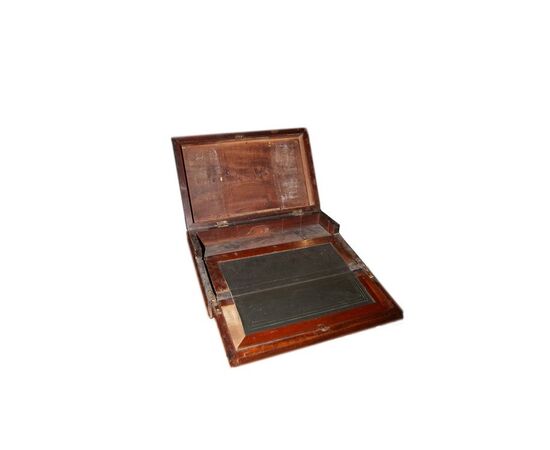 Scrittoio portatile da viaggio inglese del 1800 con intarsio in ottone