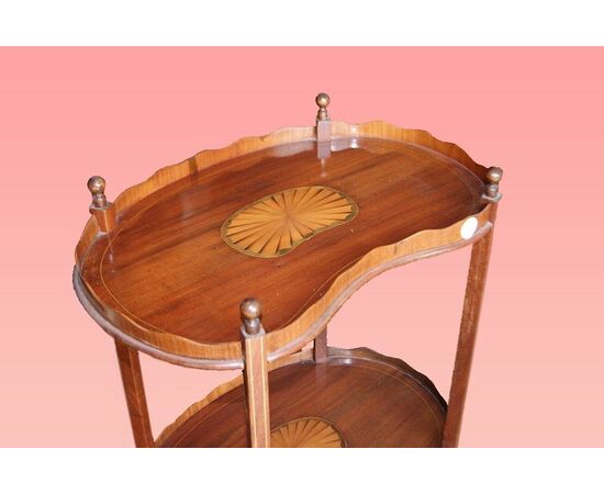 Tavolino Vittoriano a fagiolo del 1800 in mogano intarsiato 