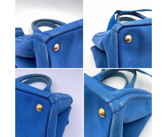 PRADA Borsa Shopper in Tela Col. Blu Canapa M