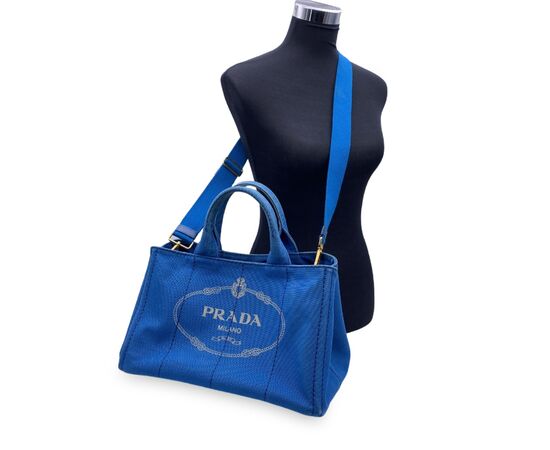 PRADA Borsa Shopper in Tela Col. Blu Canapa M