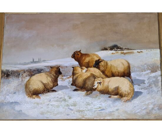 126) Thomas Sidney COOPER (1803-1902) "Mufloni con paesaggio invernale"