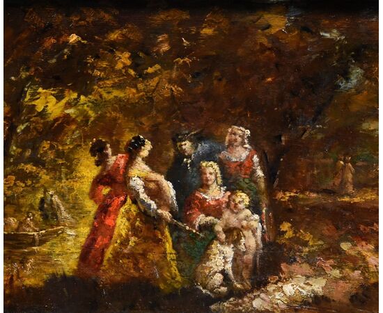 Scena animata in un giardino, Adolphe Joseph Thomas Monticelli (Marsiglia 1824 – ivi 1886) firmato