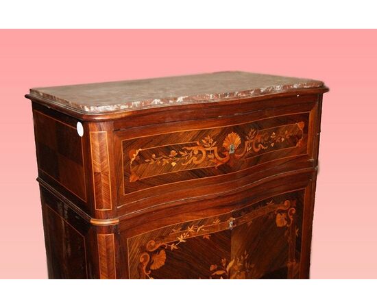 Bellissimo Secretaire transizione francese del 1800 in mogano e palissandro riccamente intarsiato