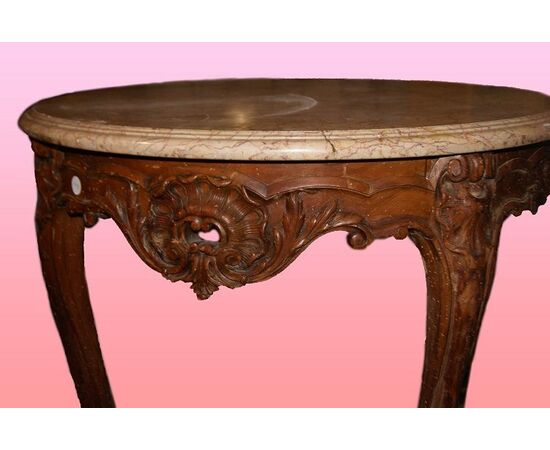 Tavolino circolare francese stile Barocco del 1800 in legno di noce