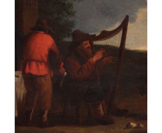 Painting oil on canvas from the 17th century, Bamboccianti genre scene