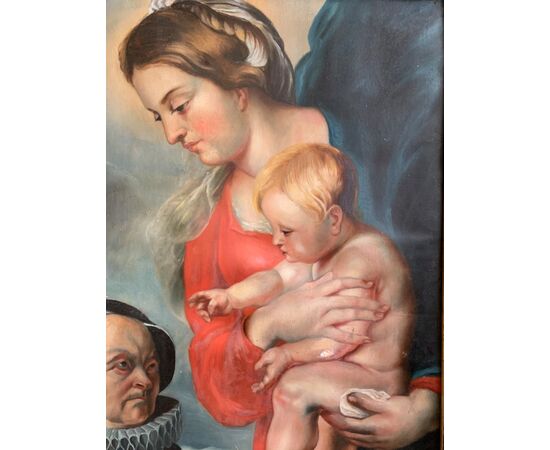 PAINTED &quot;MADONNA WITH CHILD&quot; SIGNED E. BLONDEAU 1885 - COPY OF RUBENS     