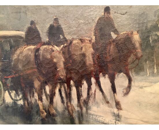 PAINTING &quot;WINTER PARSAGE WITH CARRIAGE&quot; SIGNED D. ARPOTTI (DIMITRI)     