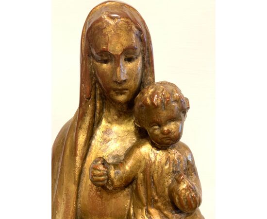 GOLDEN WOOD SCULPTURE &quot;MADONNA WITH CHILD JESUS&quot; - XIXth CENTURY     