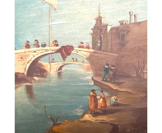 PAINTING ON A BOARD &quot;CAPRICCIO WITH BRIDGE AND FIGURES&quot;     