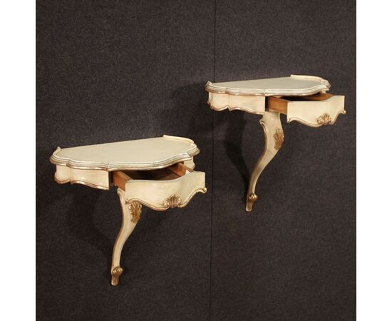 Pair of nightstands in lacquered and silvered wood