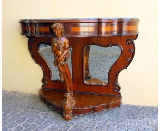 Sicilian elegantly carved mahogany console