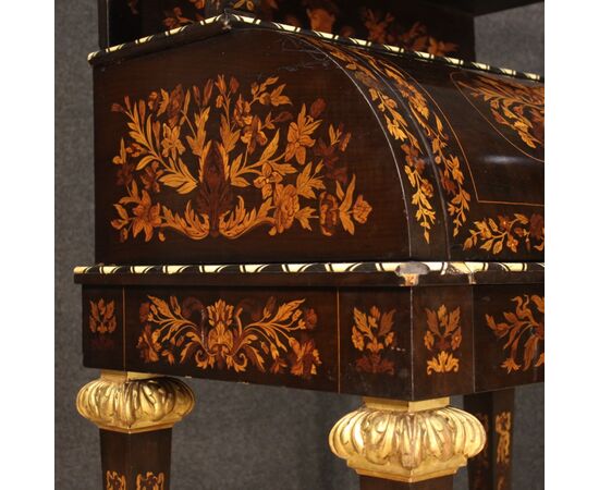Scrittoio a rullo in legno intarsiato in stile Napoleone III