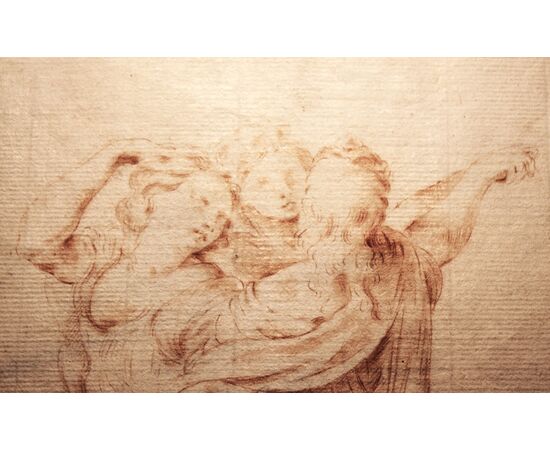 Tre Grazie | Disegno a sanguigna - Antonio Consetti (Modena, 1686 - Modena, 1766) Attribuito   
