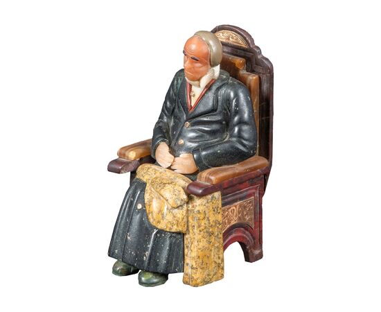 Sculturina da tavolo in pietre dure (seguace di Fabergé) - Anziano seduto. Russia, XIX-XX secolo.