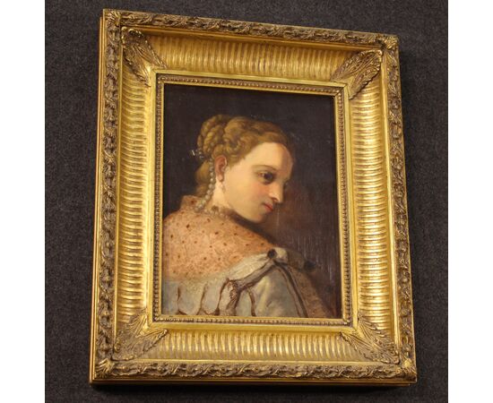 Painting oil on canvas portrait of a young noblewoman from 19th century