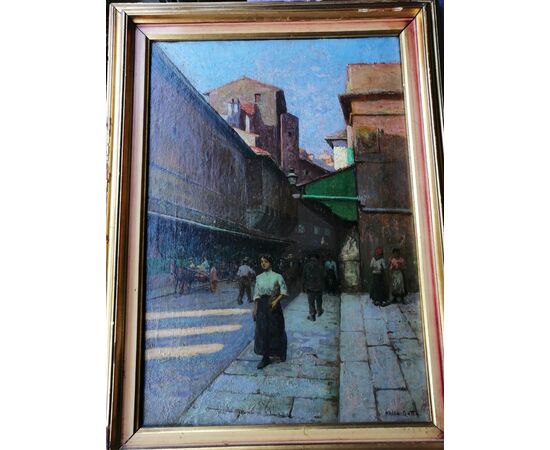 Anacleto Della Gatta (Sezze 1868 - Carmignano 1932) - Ponte Vecchio fine '800  - Dipinto firmato