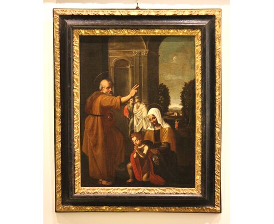 Sacra Famiglia  ( San Giovannino Elisabetta e Zaccaria ) dipinto olio su tela.