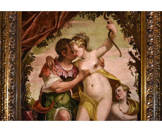 Idillio tra Venere e Adone con Cupido, Paolo Caliari detto il Veronese (Verona 1528 - Venezia 1588) Bottega/cerchia