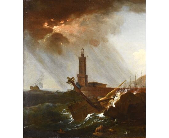 La tempesta sul faro, Claude-Joseph Vernet (Avignone, 1714 - Parigi, 1789) bottega