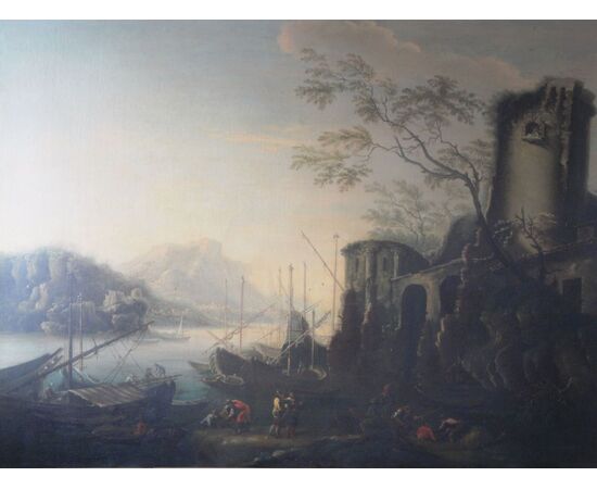 Marina delle torri - Paesaggio del '600 con squero, rovine e figure, da Salvator Rosa (1615 - 1673)