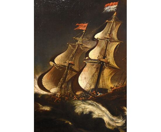 Marina in tempesta con vascelli, Matthieu Van Plattenberg (Anversa 1608 - Parigi 1660)