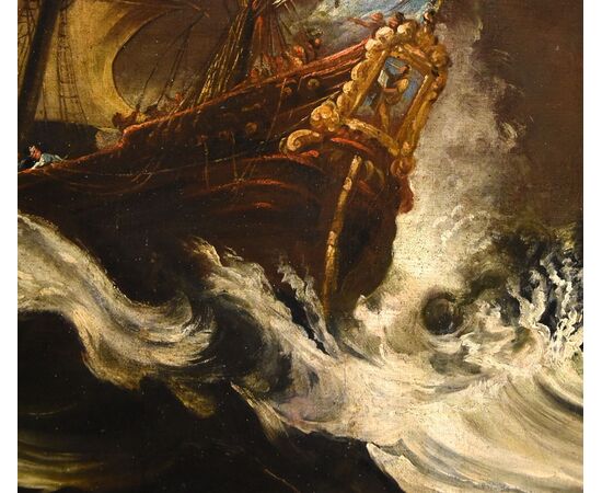 Marina in tempesta con vascelli, Matthieu Van Plattenberg (Anversa 1608 - Parigi 1660)