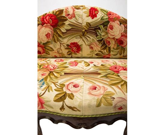 Louis XV Antique Sofa, Covered with Authentic Old Aubusson Tapestry     