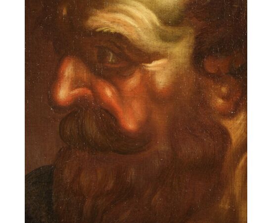 Painting oil on canvas, character head from the 18th century\