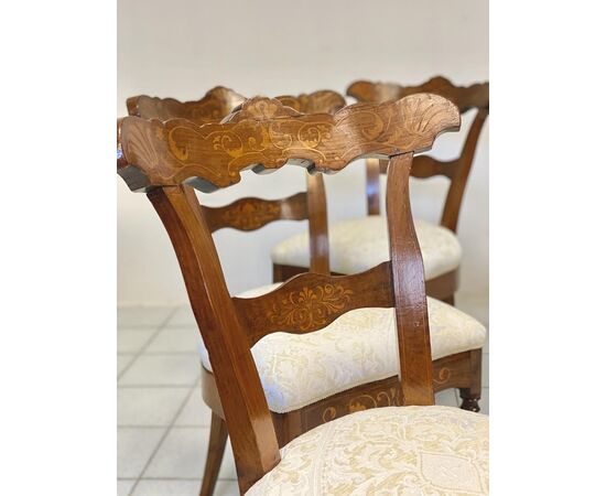 Group of four Charles X inlaid chairs. Early 19th century     