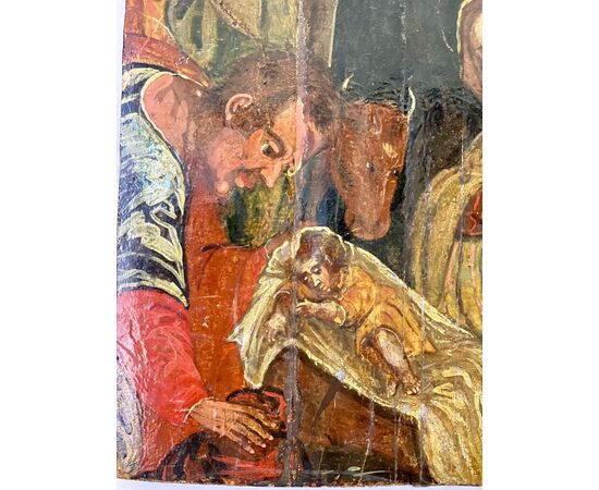 Natività olio su tavola . Scuola veneta cretese . XVI secolo