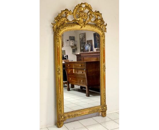 Specchiera Carlo X legno intagliato dorato XIX secolo . 180 x 90