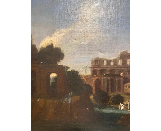 Paesaggio  con rovine e personaggi .Alessio de Marchis (Napoli 1684- Urbino1752) 
