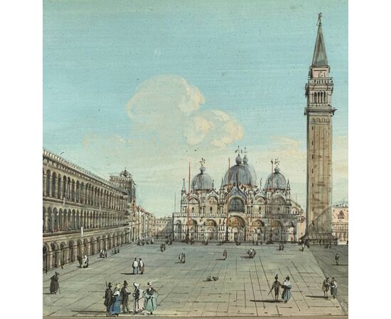 Carlo Grubacs (Perasto 1801 - Venezia 1870) - Venezia, coppia di vedute di Piazza S. Marco ed il Bacino verso la Riva degli Schiavoni.